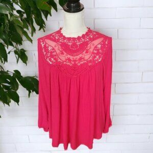 Torrid Pink Long Sleeve Lace Top Flowy Evening Boho Top in Size OO (medium)